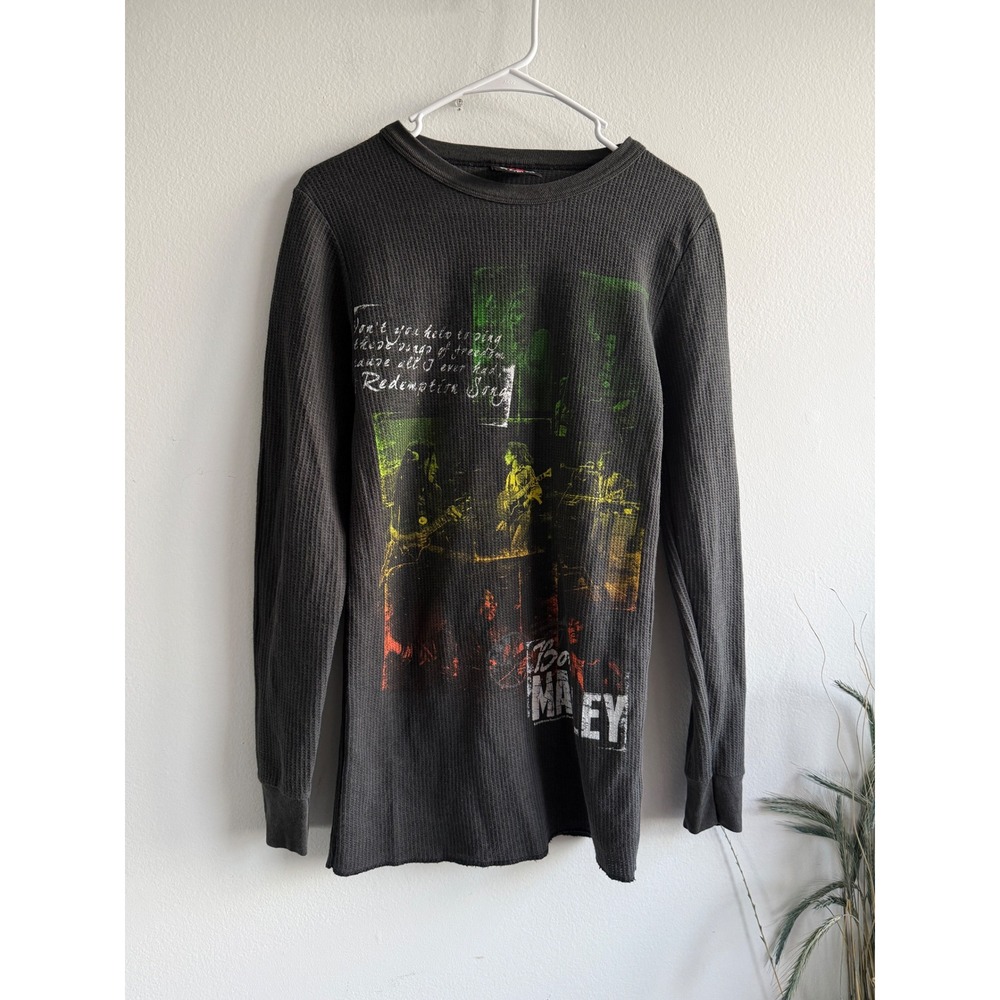 Zion Rootswear Bob Marley Redemption Song Thermal Shirt Mens Medium Grey Waffle